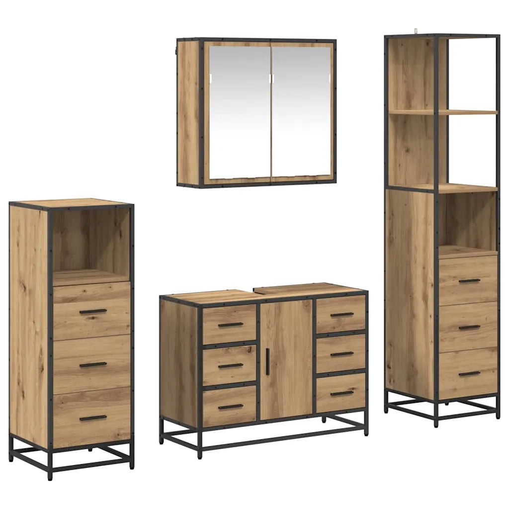 Set di mobili per il bagno con porta 4 pcs rovere artigianale