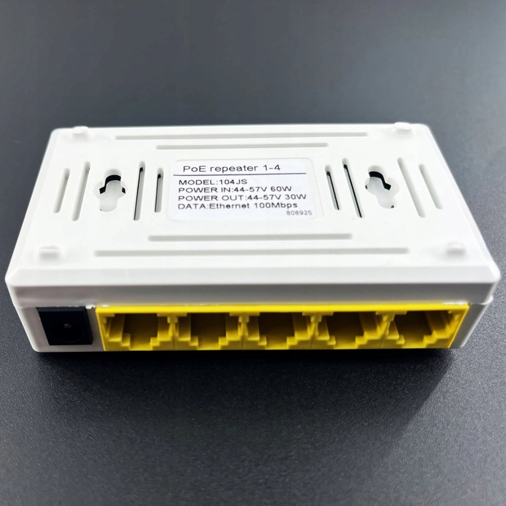 Ripetitore POE 104JS – 1x IN 4x OUT | 24W, 10/100 Mbps, 57V | Compatibile con Telecamere IP, Controllo Accessi