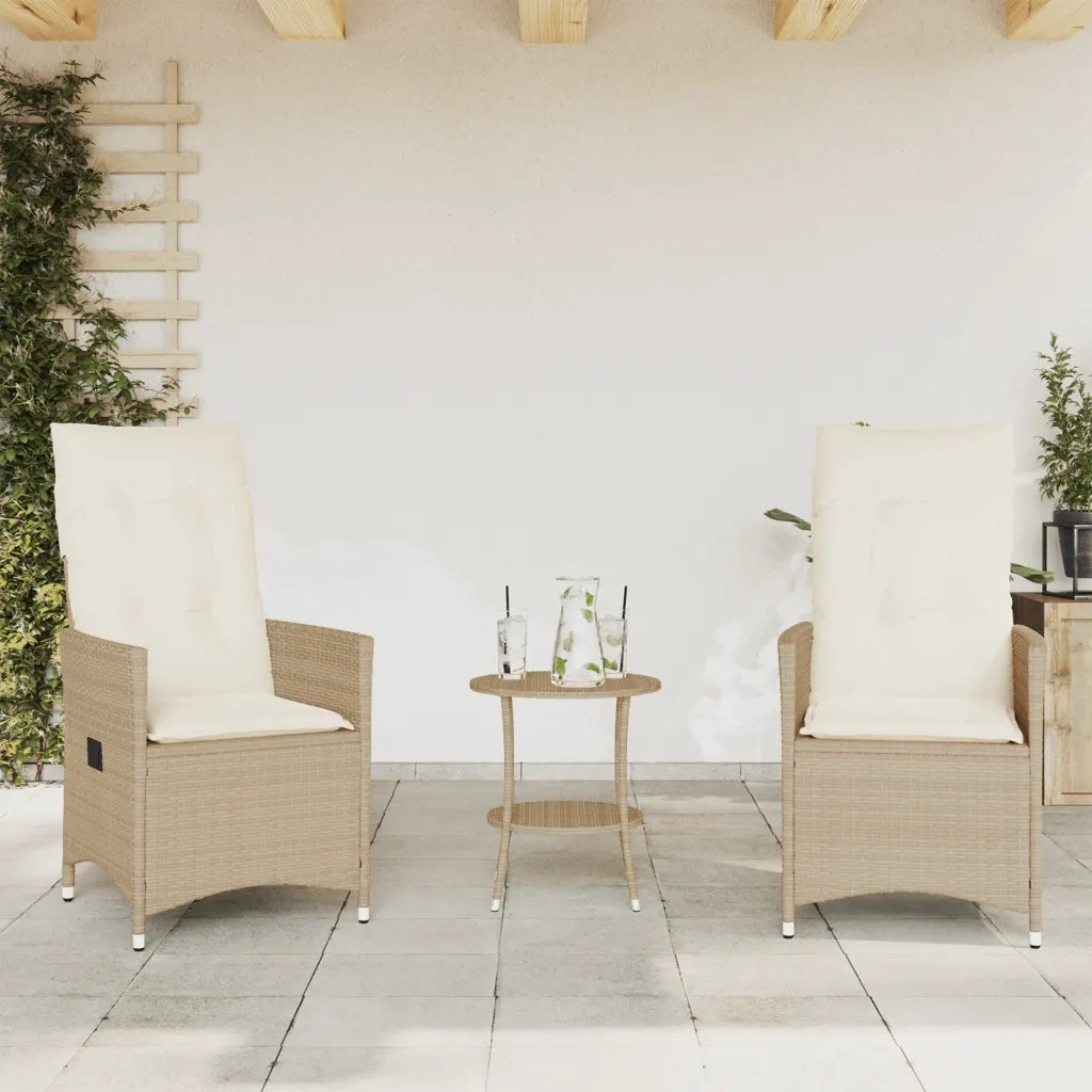 Set da Bistr¨° 3 pz | Set Salotto da Giardino con Cuscini Beige in Polyrattan