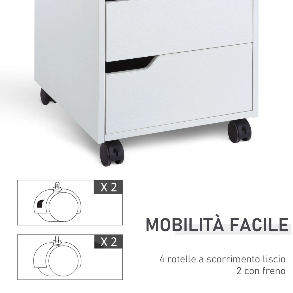 Cassettiera da Ufficio 3 Cassetti Maniglie a Scomparsa 40x50x57,5 cm Bianca