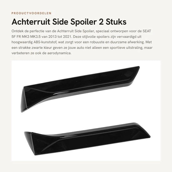 Spoiler di coda in ABS - 2 pezzi - Rivestimento di ali laterali - Compatibile con SEAT 5F FR Mk3 MK3.5 2013-2021 - Materiale ABS di alta qualità - Installazione facile
