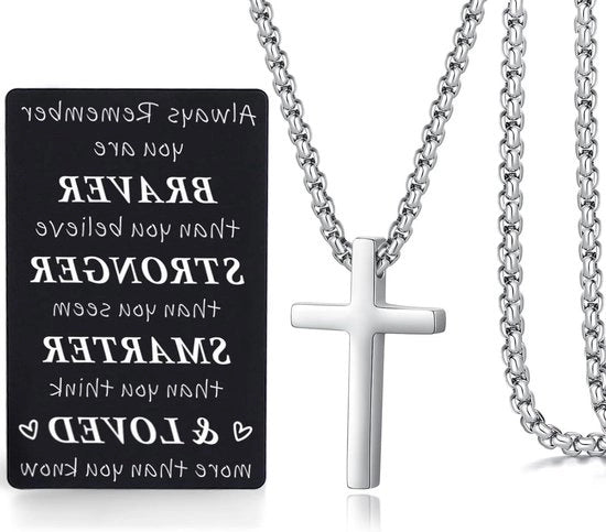 Collana a croce in argento per signori in scatola da toeletta di lusso - Energia per l'uso quotidiano - Regalo per occasioni speciali