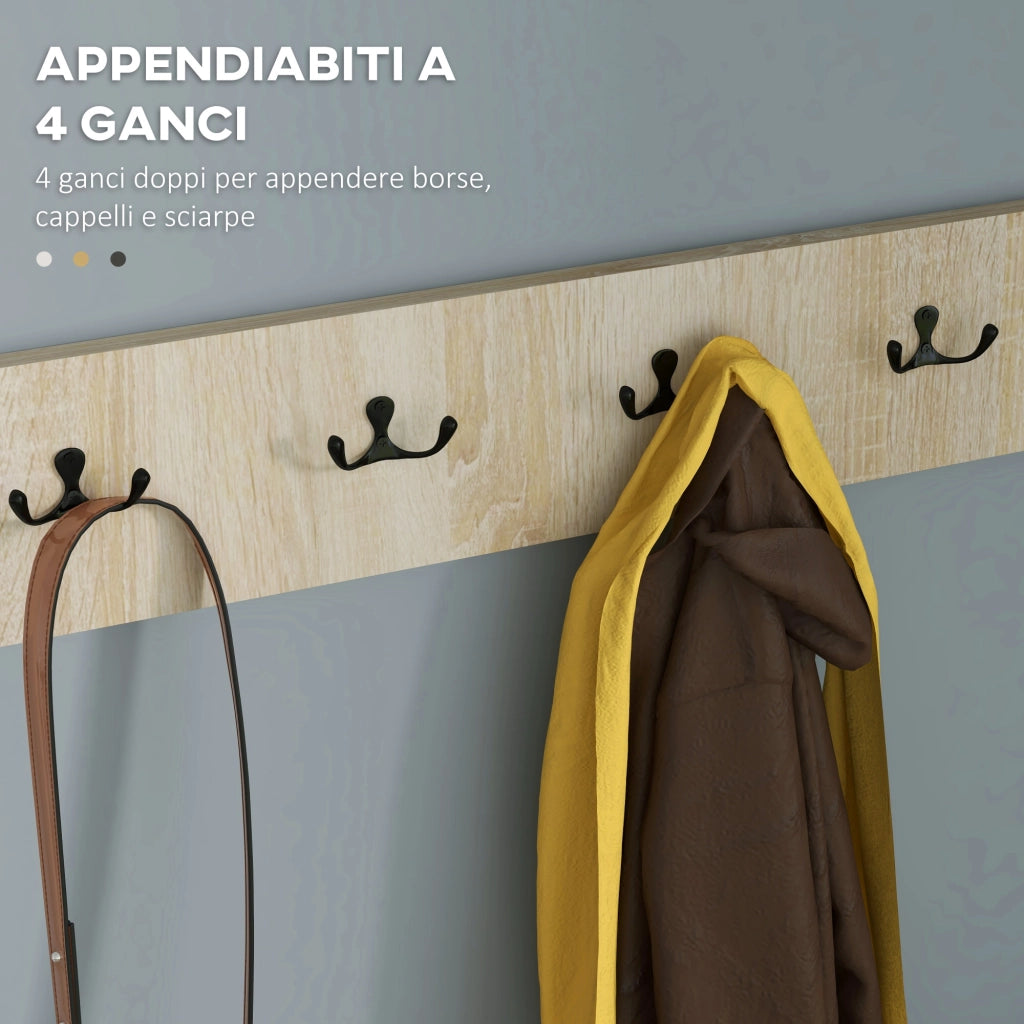 Easycomfort Set da Ingresso con Attaccapanni a Muro 4 Ganci, Scarpiera per 9 Scarpe, Armadietto e Specchio