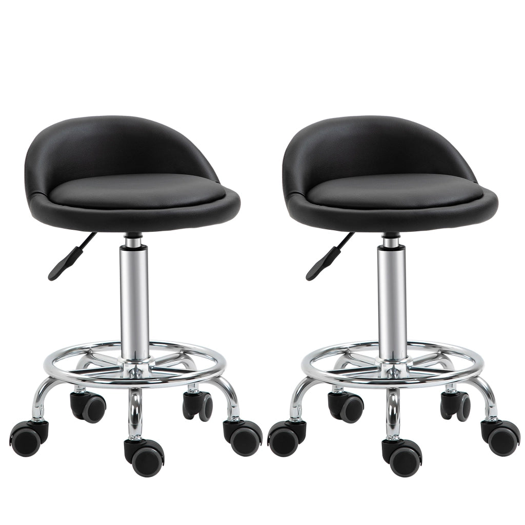 Sgabello Girevole con Rotelle Regolabile 47-62 cm ¨C Xylo ¨C Set 2 Pezzi Nero Acciaio Cromato