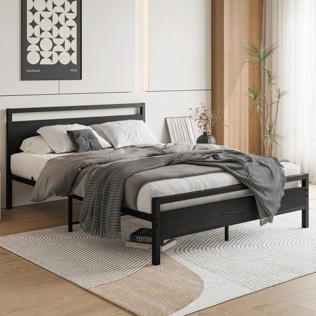 LETTO 140x200 cm con contenitore in MDF e metallo nero