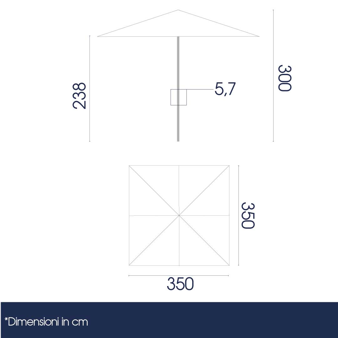 Ombrellone da Giardino Quadrato 3,5x3,5m Palo in Legno Ecrù