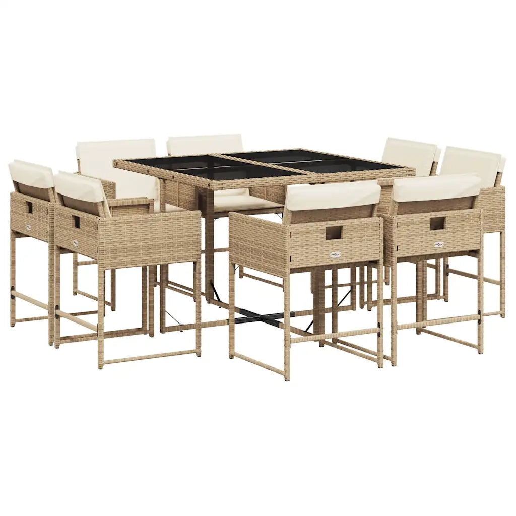 Set da Pranzo da Giardino 9 pz con Cuscini Beige in Polyrattan 3211378