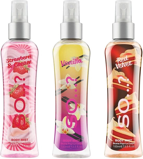 Kit di 3 spray per corpo - Vaniglia/Red Velvet/ Fragola e stanza - 100 ml per spray - Senza prove su animali - Ecosostenibile - Più di 650 spruzzi - Profumato