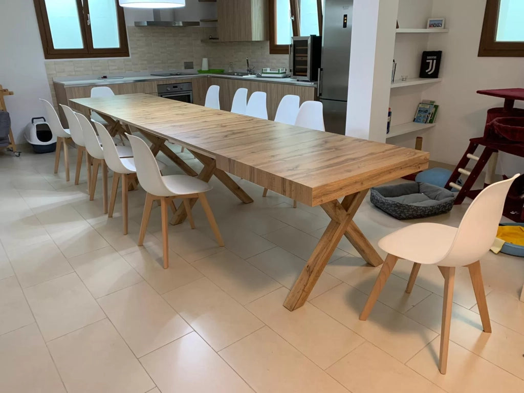 Tavolo rettangolare a croce allungabile in rovere nodato nobilitato l.160 p.90 h.76 (1683) - Mobili 2G