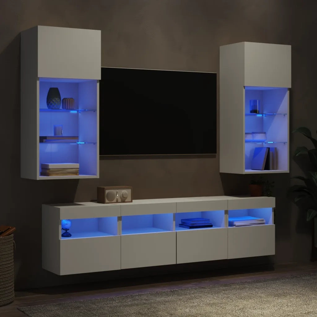 Mobili TV a Muro con LED 5pz Bianchi in Legno Multistrato 3216743