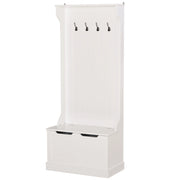 Easycomfort Appendiabiti da Terra Moderno 3 in 1 con 4 Ganci, Panca Contenitore e Attaccapanni, Salvaspazio Mobile da Ingresso, Corridoio, Camera da Letto in Legno, 71.5x39.5x170 cm, Bianco