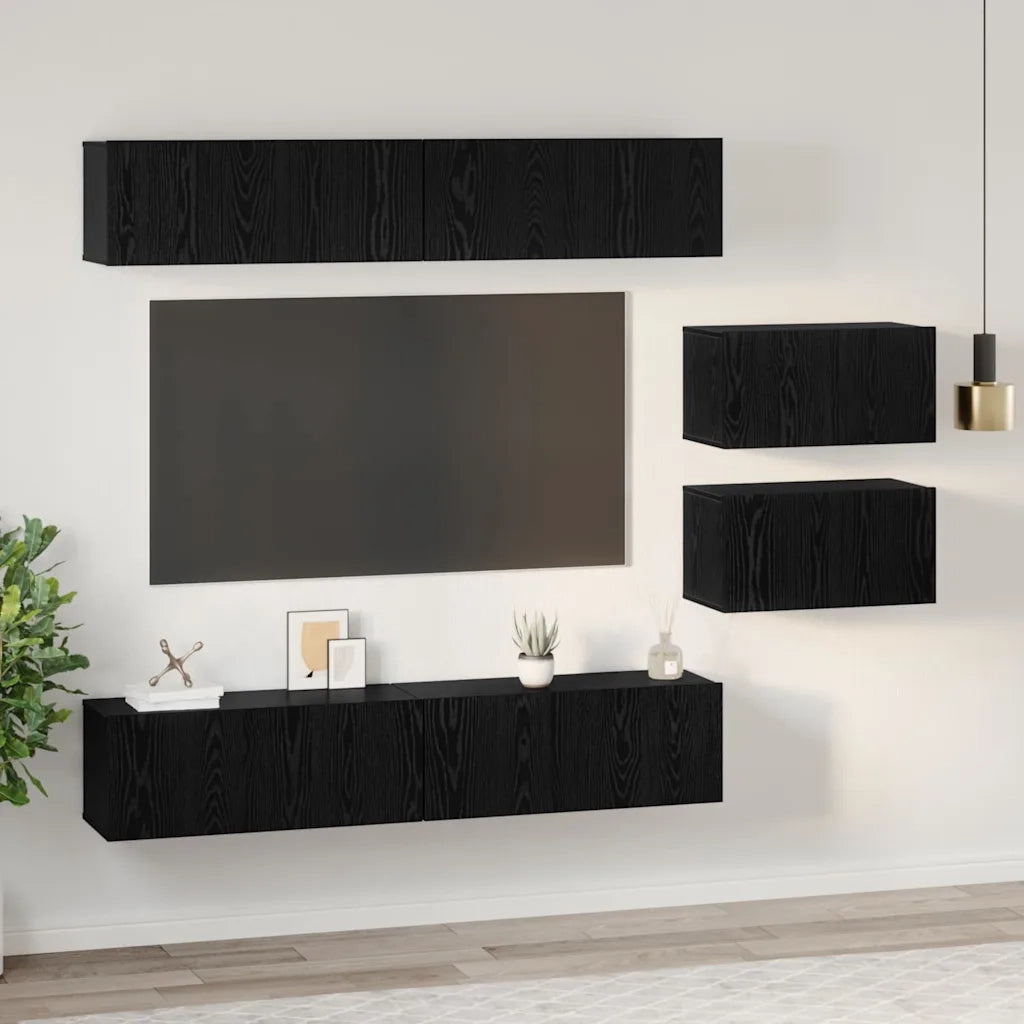 vidaXL Set mobile TV 6 pcs Rovere nero 80 x 30 x 30 cm