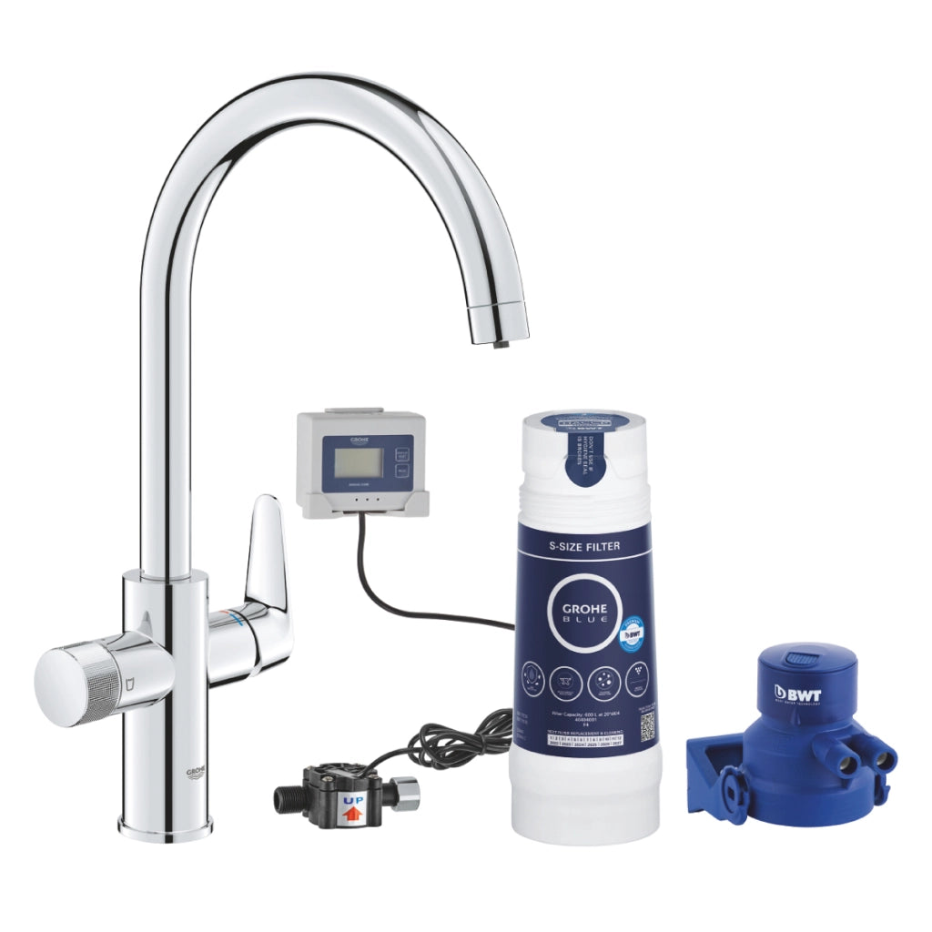 RUBINETTO MISCELATORE MONOCOMANDO 2 IN 1 PER LAVELLO SERIE SERIE BLUE PURE BAUCURVE STARTER KIT CON - 3/8  - GRO