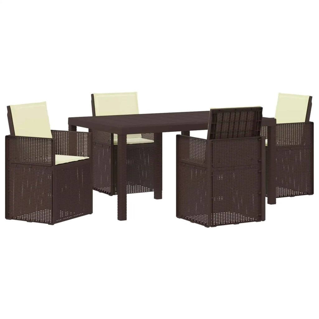 Set da Pranzo per Giardino con cuscino 5 pcs Marrone e Crema PP