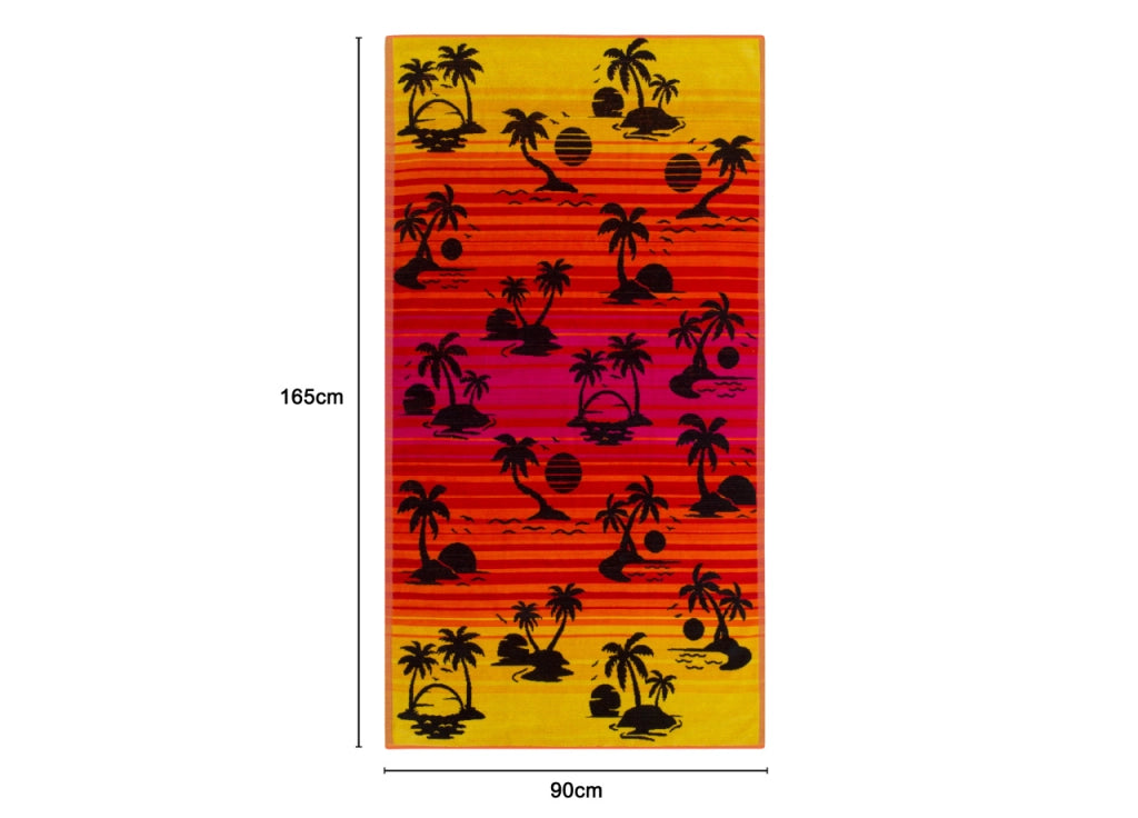 Telo Mare Jacquard Spugna Asciugamano Spiaggia Disegno Oasi - Telo Mare - Arancio