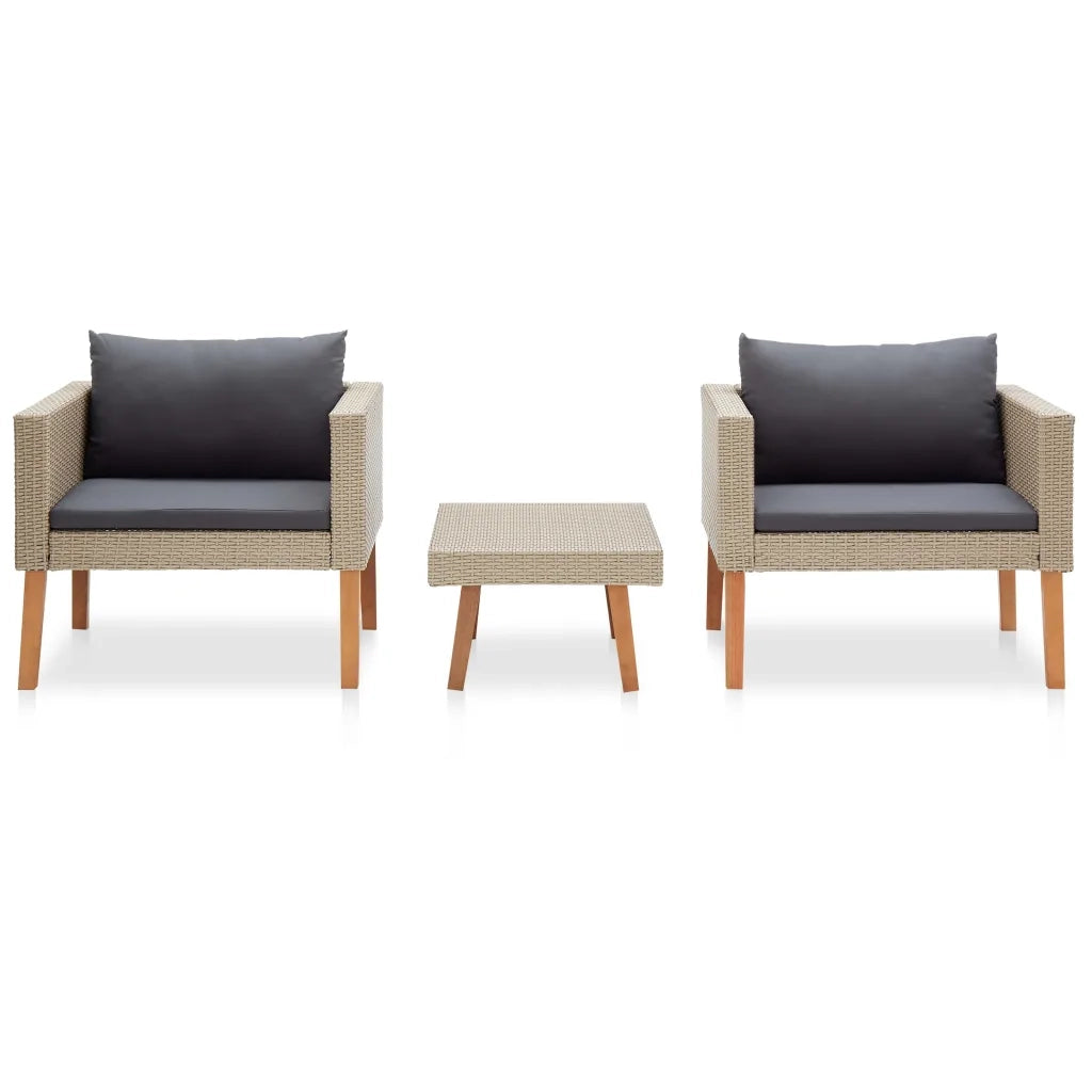 Set Divani da Giardino 3 pz | Set Salotto da Giardino con Cuscini in Polyrattan Beige