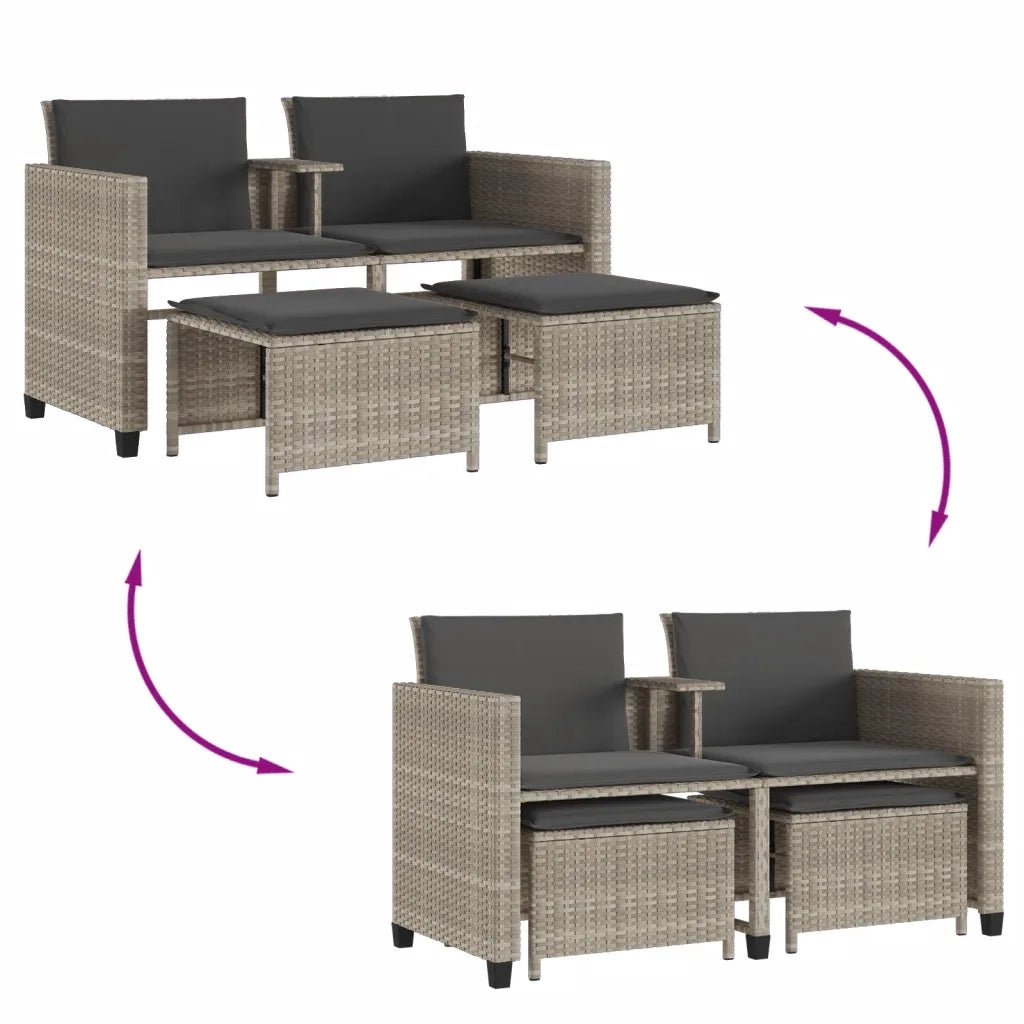 Divano Giardino 2Posti Tavolo Sgabelli Grigio Chiaro Polyrattan 368421