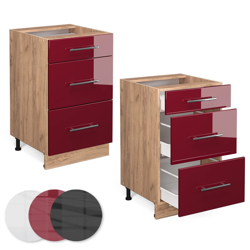 Vicco Mobiletto base per cucina Rosso bordeaux lucido 50 cm senza piano di lavoro