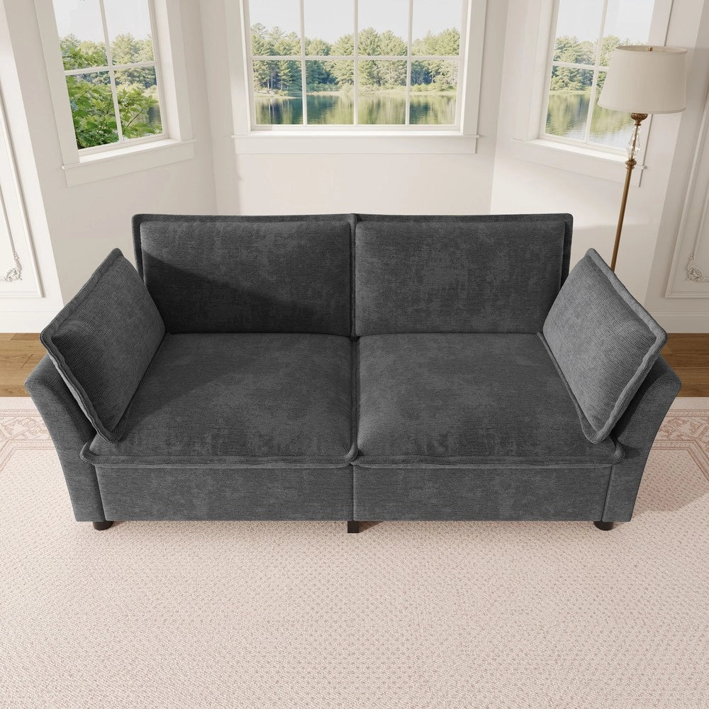 Divano 2 posti in tessuto chenille grigio con braccioli e cuscini ¨C Minimal ¨C modello moderno imbottito per spazi piccoli