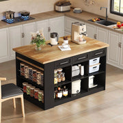 ?lot de cucina multifunzionale - Xylo - 150x96 cm - Nero - Tavola allungabile, piano laminato legno, armadi integrati