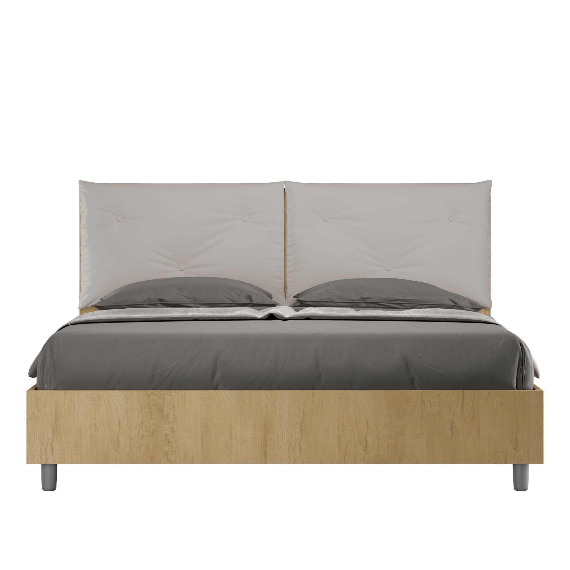 Letto Matrimoniale 160x190 cm con Rete e Contenitore Alzata Comoda Struttura Quercia con Cuscini in Similpelle Egos