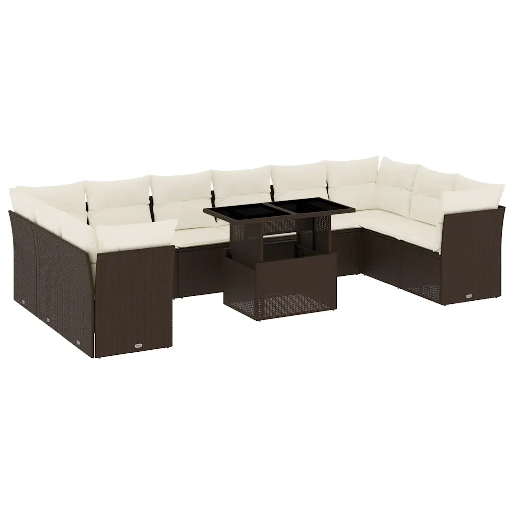 Set Divani da Giardino 11 pz con Cuscini Polyrattan Marrone 3266863