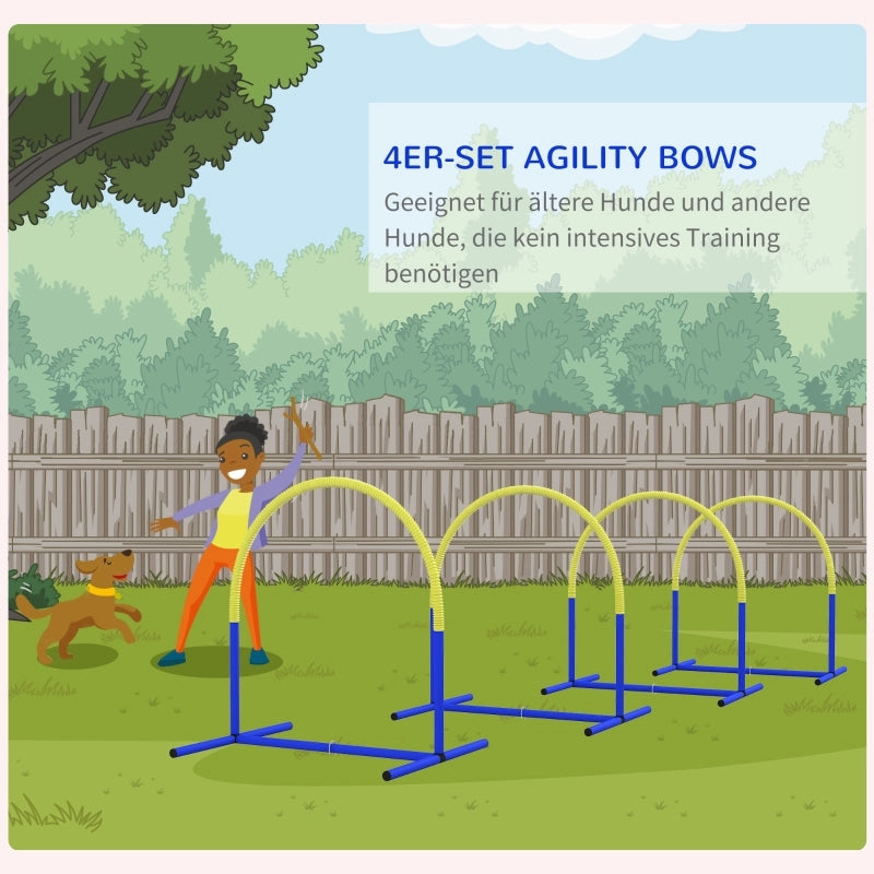 Giochi da arrampicata set agility per cani con 4 archi e borsa da trasporto in ABS blu 88 × 64 × 95 cm