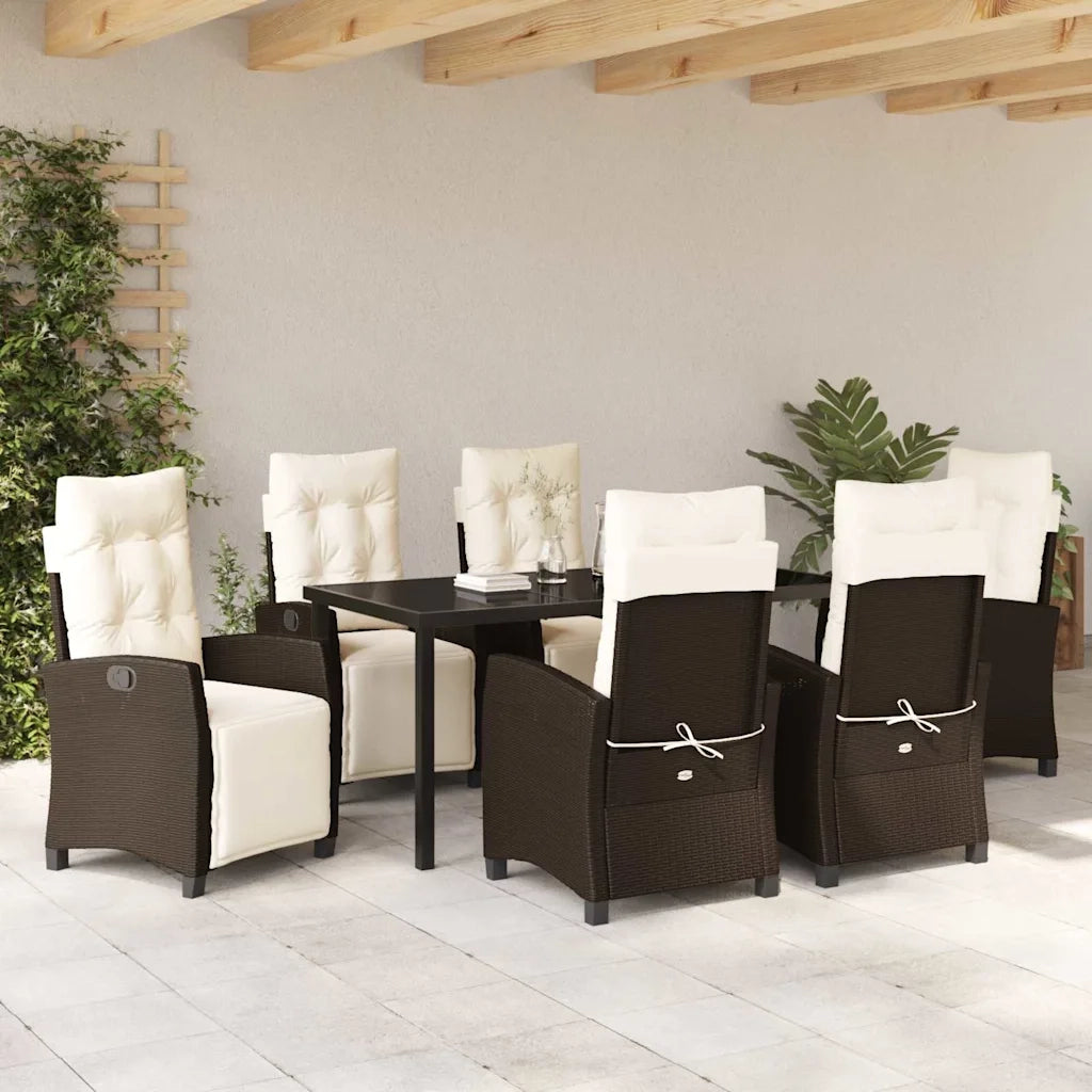 Set da Pranzo per Giardino con cuscino 7 pcs Marrone polyrattan 3380432