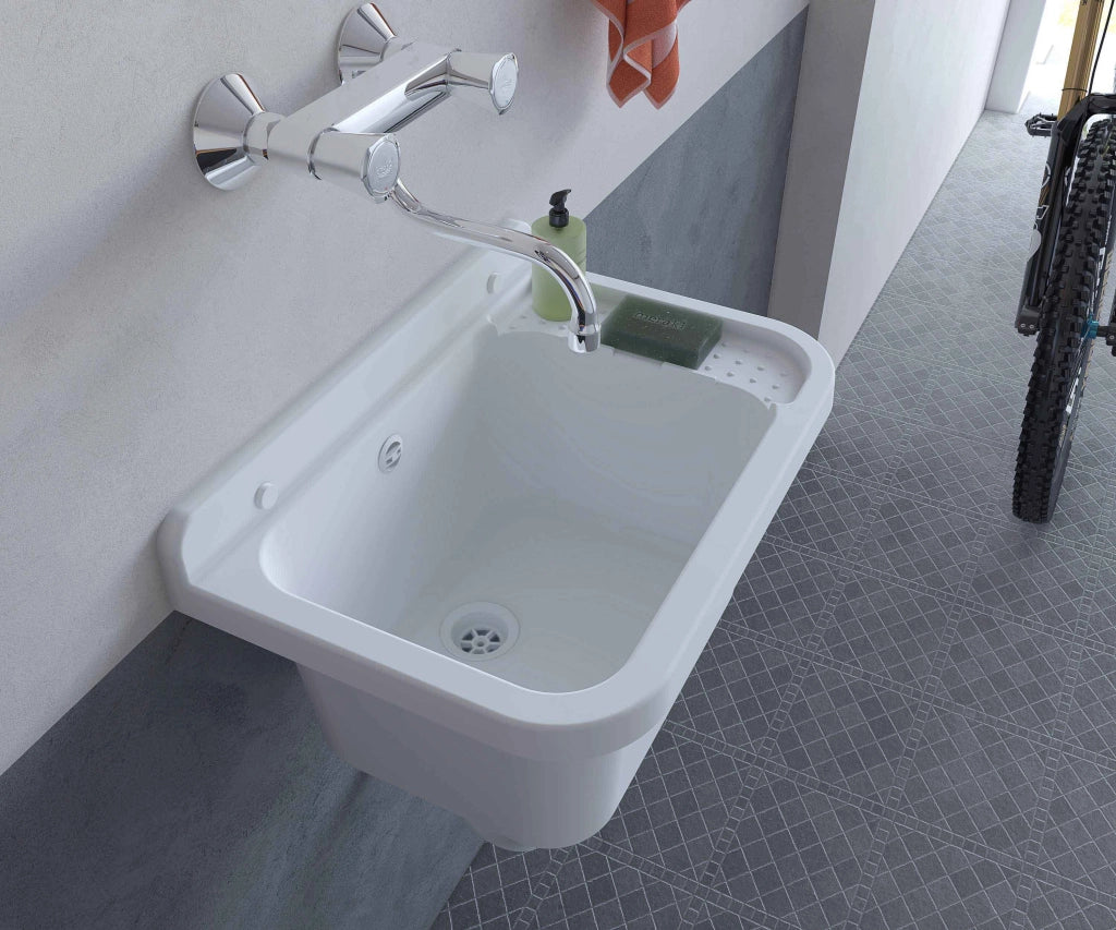 PILOZZO da muro in PP - Dim: 50 cm - Completo di GRIGLIA appoggiatutto - CR - Colore: BIANCO LUCIDO