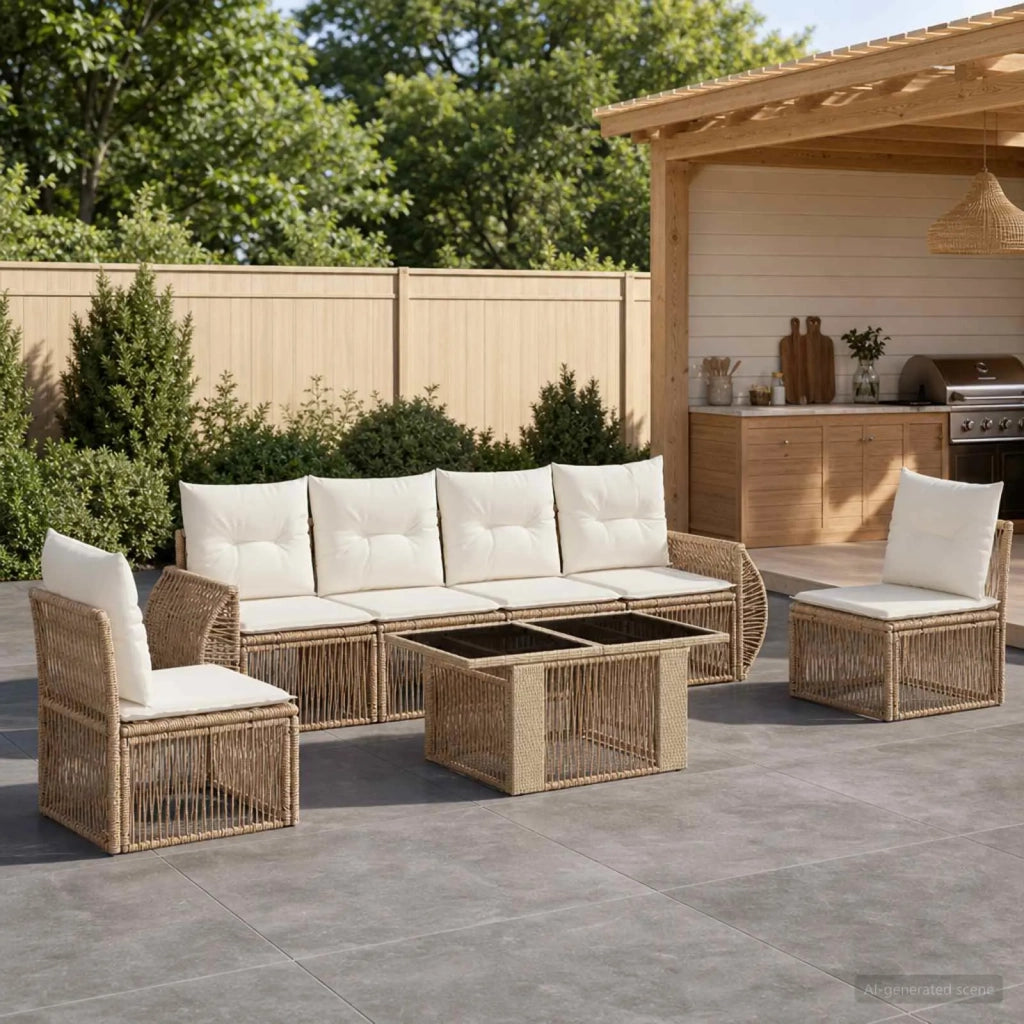 Set Divano da Giardino 7 pz Beige e Bianco Crema polyrattan 3436926