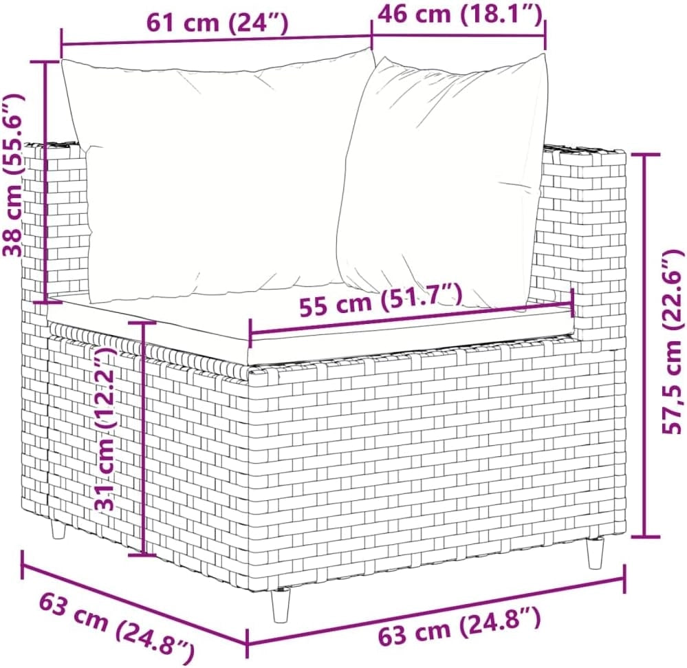 Set da giardino con cuscini 4 pezzi rattan sintetico nero, set giardino, set terrazza, mobili da giardino esterno - 3308075