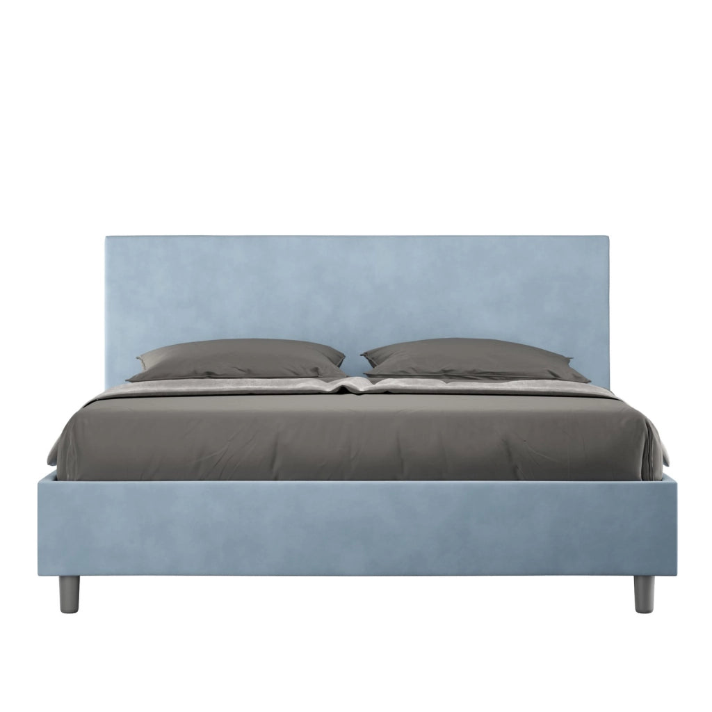 Letto matrimoniale senza rete imbottito 160x210 microfibra azzurro Adele