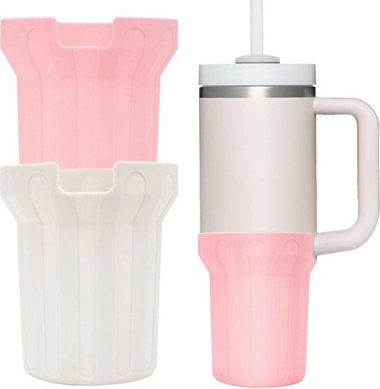 Protezione in Silicone per Otre da Acqua - Accessori per Stanley Cup - Protezione per Otre - Anticorrosione e Riduzione Rumore - 2 Pezzi - Bianco e Rosa