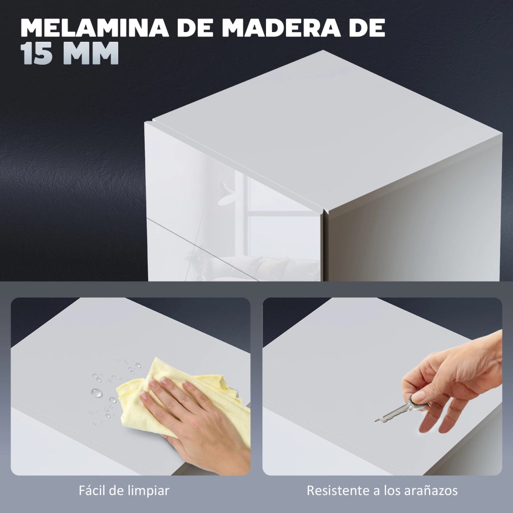 Comodino con LED RGB e 3 Cassetti ¨C Zephmum ¨C Bianco Lucido 40x35x60 cm