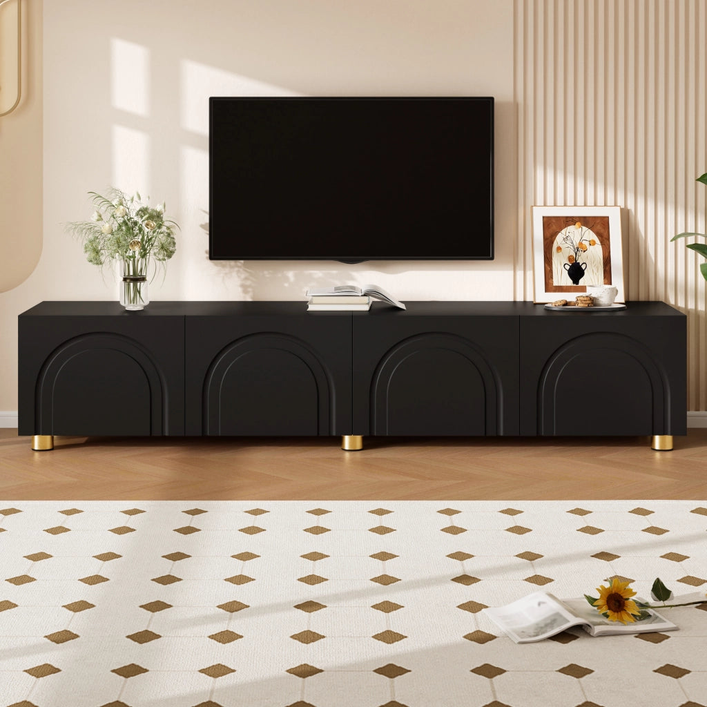 Mobile TV con 4 ante e vani interni; per soggiorno; in MDF e PB; 180×35×40 cm; nero