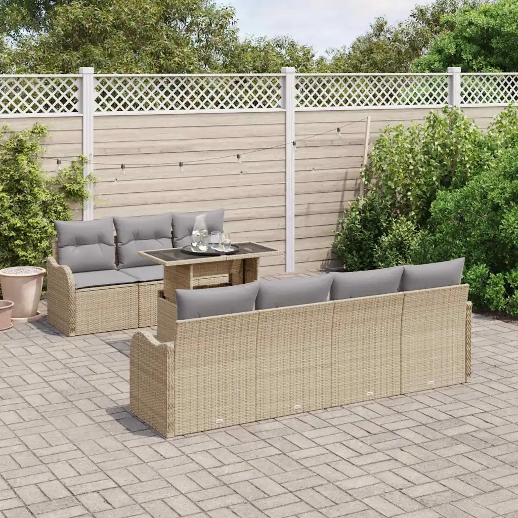 Set Divano da Giardino con cuscino 8 pcs Beige Poly Rattan 3348406