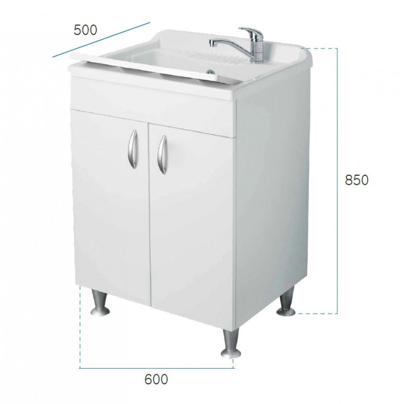 Mobile lavanderia con lavatoio in nobilitato idrofugo 60x50, base 2 ante, pensile e specchio 45x60  Bianco  Negrari