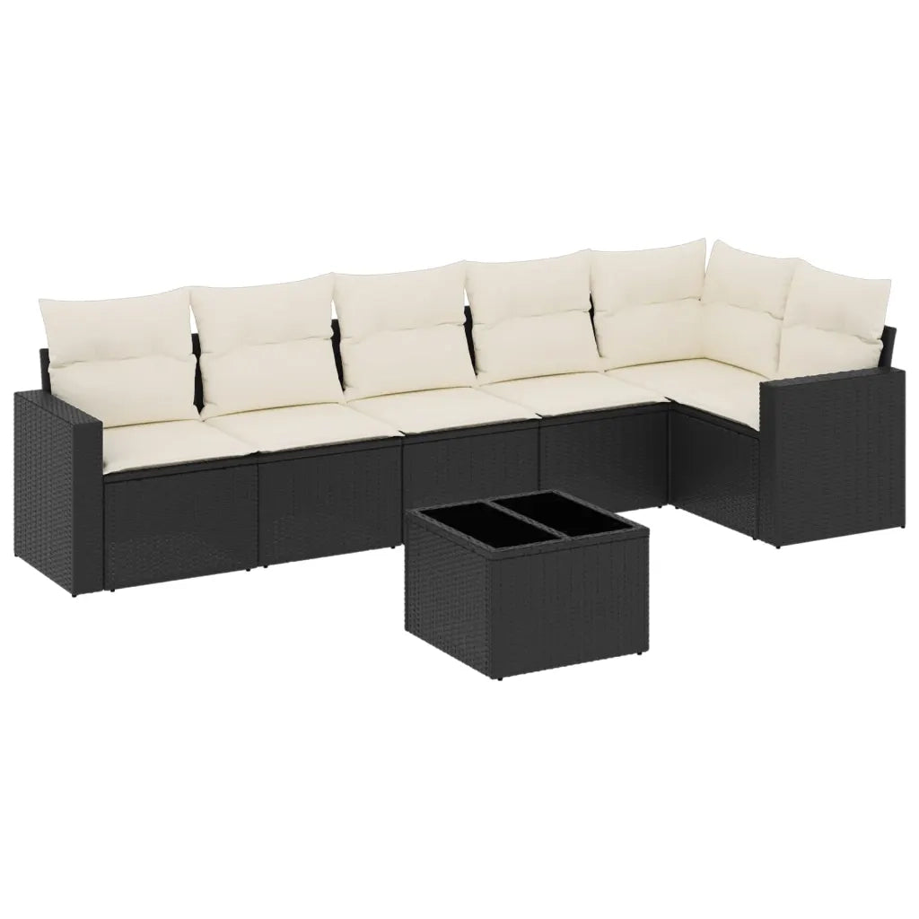 Set Divani da Giardino con Cuscini 7pz Nero Polyrattan