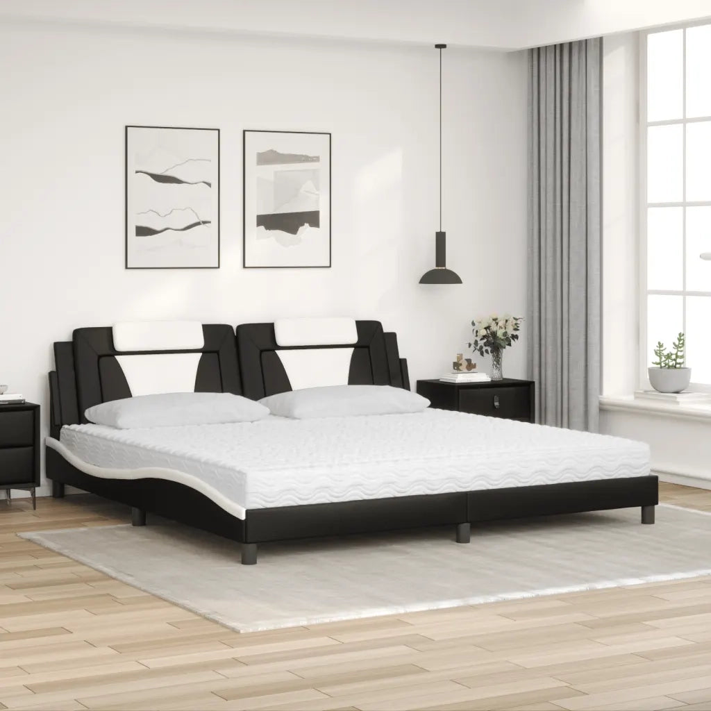 Letto con Materasso Nero e Bianco 200x200cm in Similpellecod mxl 115676