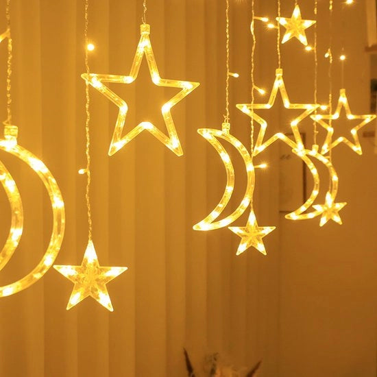 Illuminazione stellare e di luna per decorazioni natalizie, illuminazione esterna (luce calda)