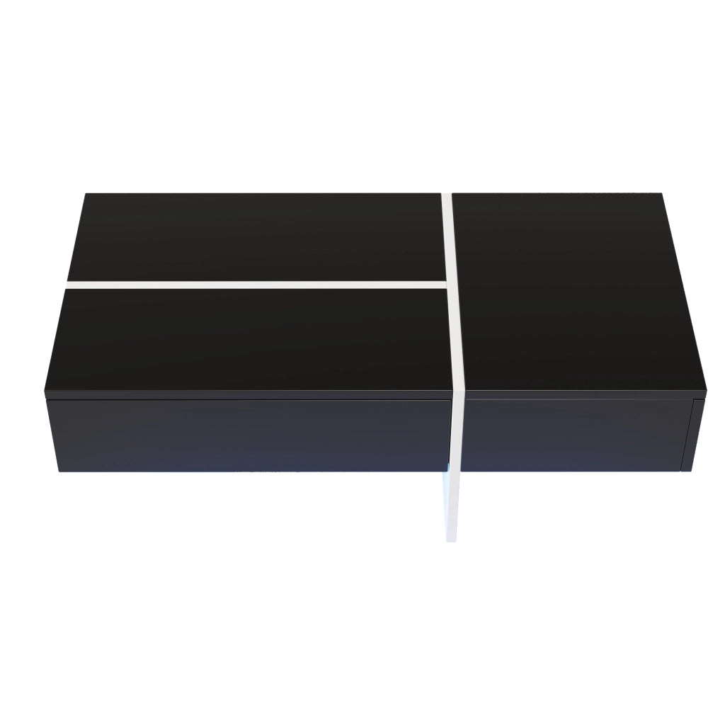 TAVOLINO DA SALOTTO 100x50x34,5 cm Nero Lucido con LED App e 3 cassetti