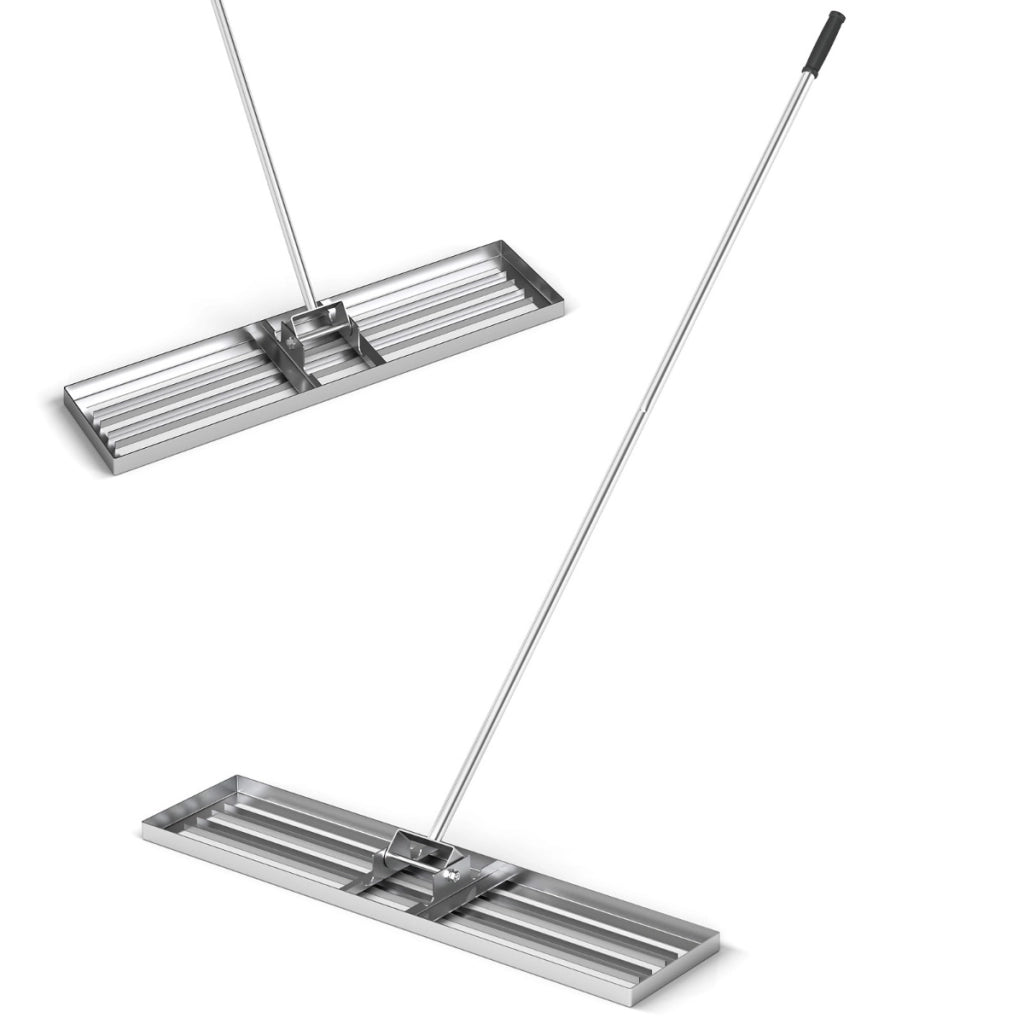 Rastrello livellatore per prato cortile, Livellatore giardino con impugnatura ergonomica e piastra 106 x 25 cm Argento-Attrezzi da giardino