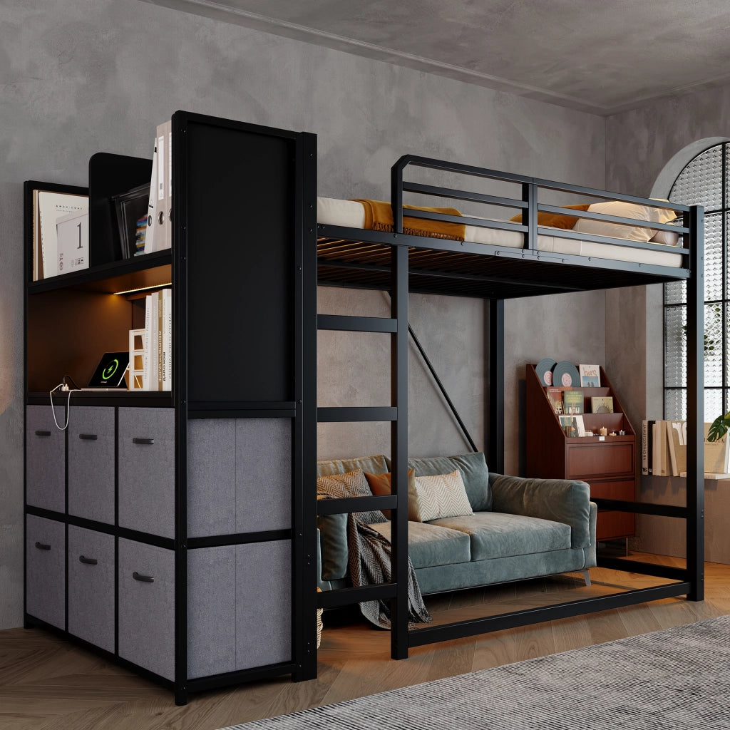 letto alto in metallo e legno nero 120 x 200 cm
