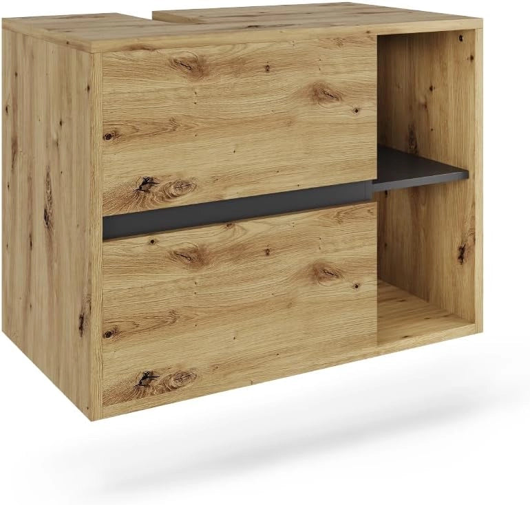 Mobile sottolavabo per bagno Viola, Artigiano/grigio, 80 x 60 cm con 2 cassetti