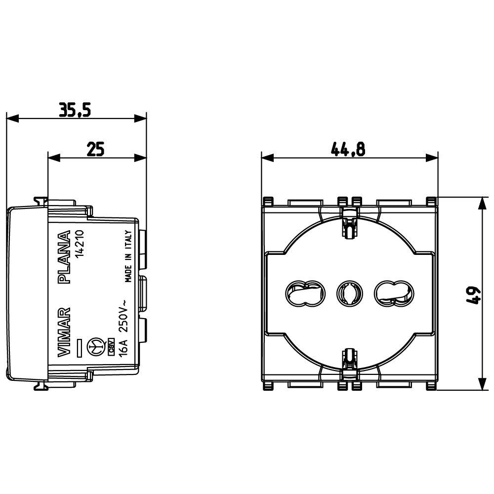 Vimar presa sicury bianco 2 moduli 2p+t 16 a 250v p40 universale standard italiano