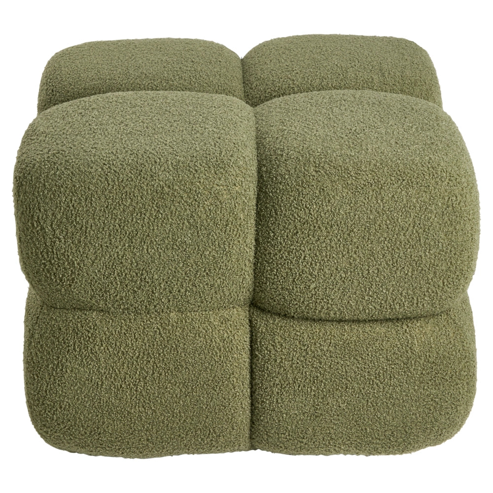 Pouf quadrato in bouclé verde elemento d'arredo moderno per salotto o camera da letto