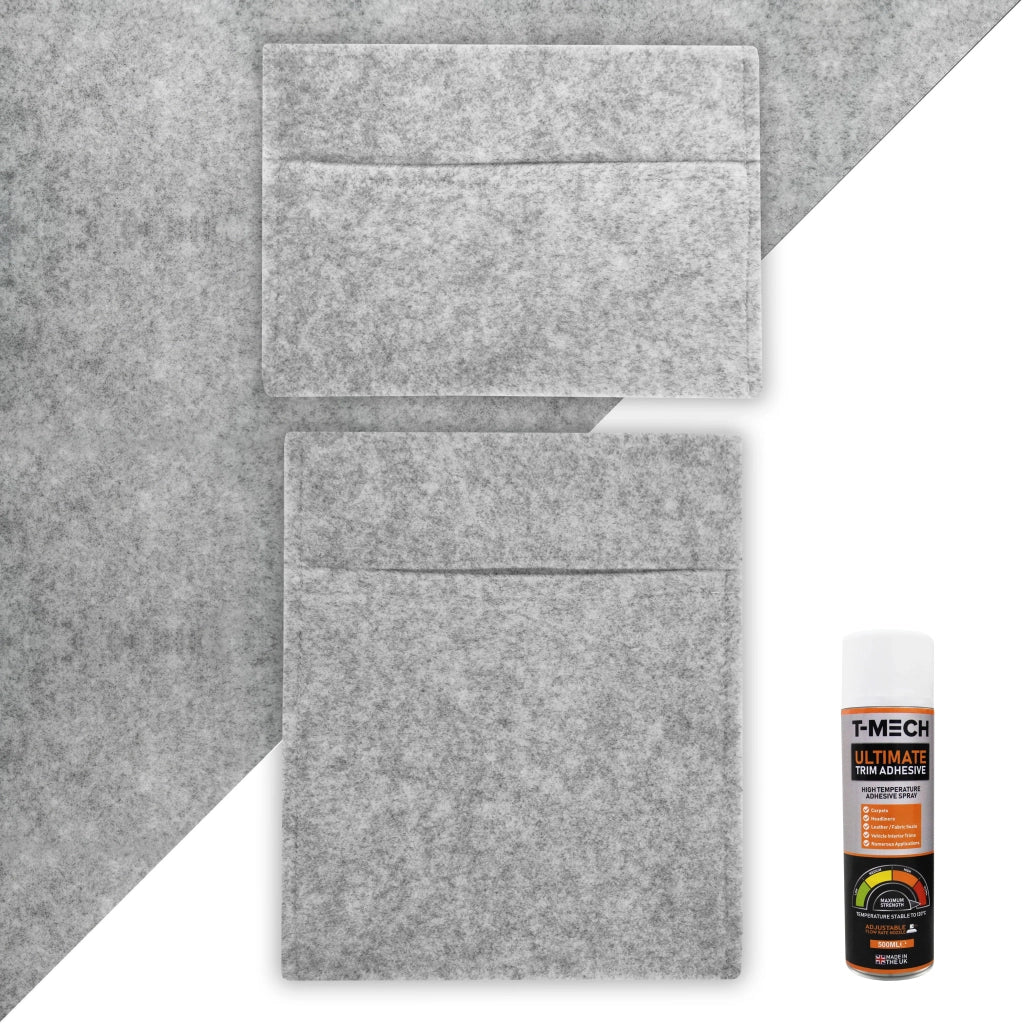 Rivestimento Fodera per Furgoni e 2 Tasche Portaoggetti & Colla Adesiva - Grigio Argentato