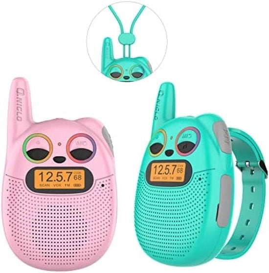 Set di Walkie Talkie Portatile - per Bambini - Ricaricabile con Radio FM - e Occhi LED Blinkanti - 3 km