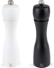 Stazione di Pepe e Sale - Regolazione di grana classica - Altezza 20 cm - Legno bianco/nero