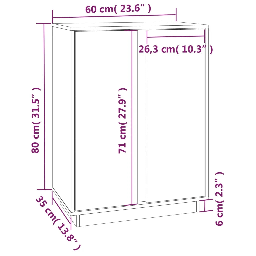 Credenza Bianca 60x35x80 cm in Legno Massello di Pino 814490